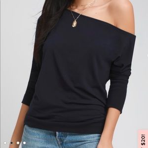 Project Social T Travis Navy Off the Shoulder Top